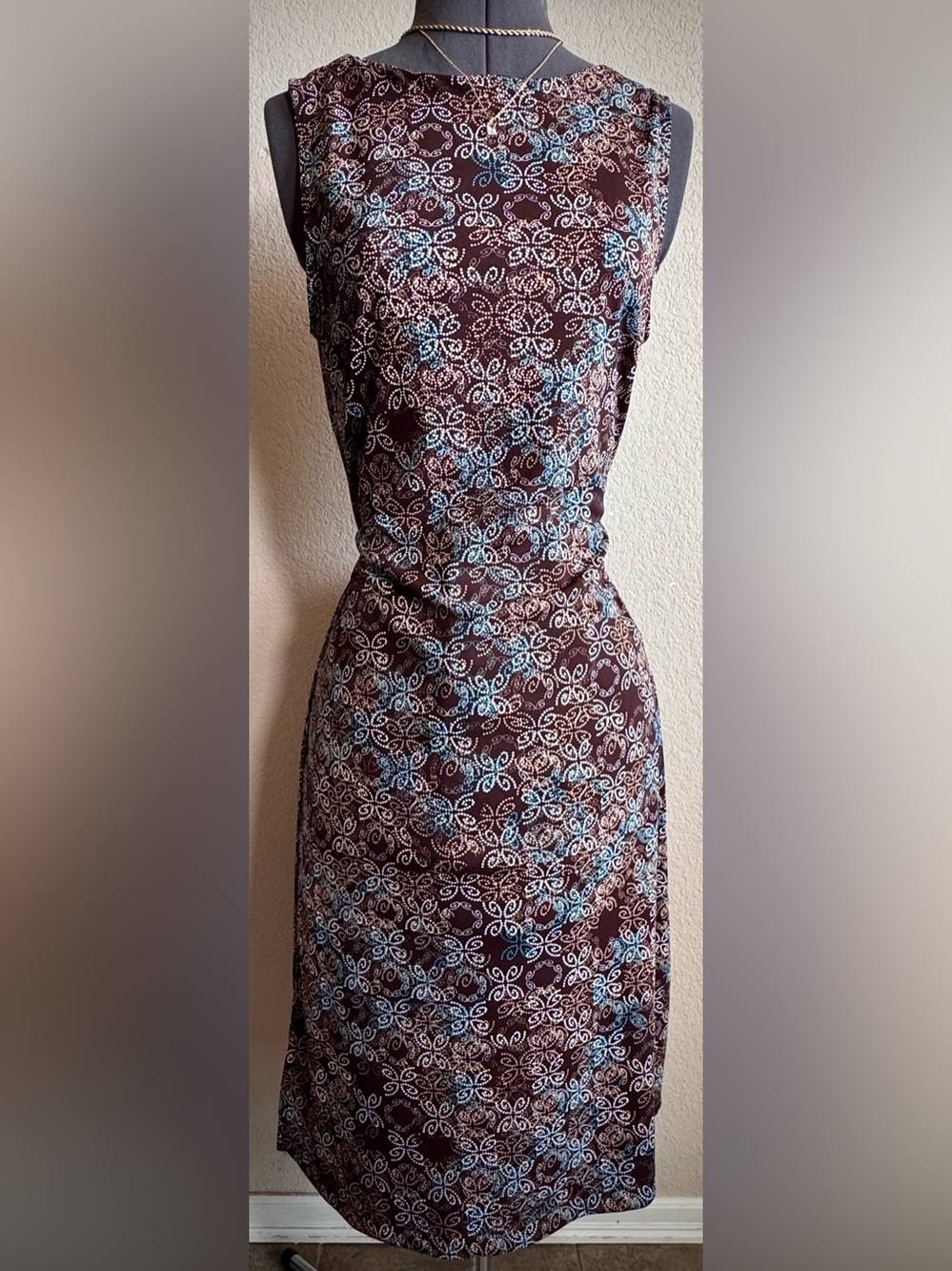Vintage Tie Back La Belle Dark Brown Sleeveless Midi Dress L M